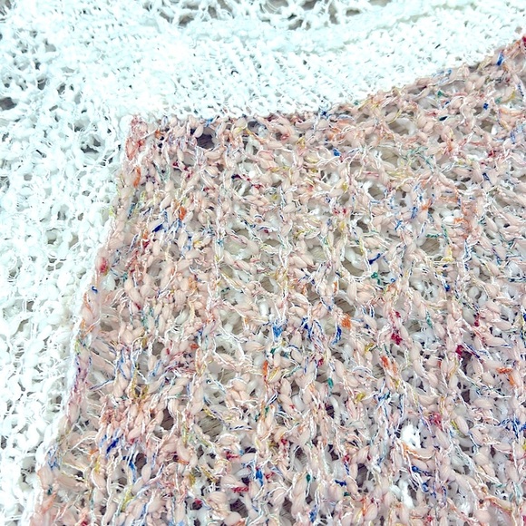 POL Boho Chic Oversized Crochet Knit Off-the-Shoulder Two-Tone V-Neck Sweater M - Picture 4 of 9